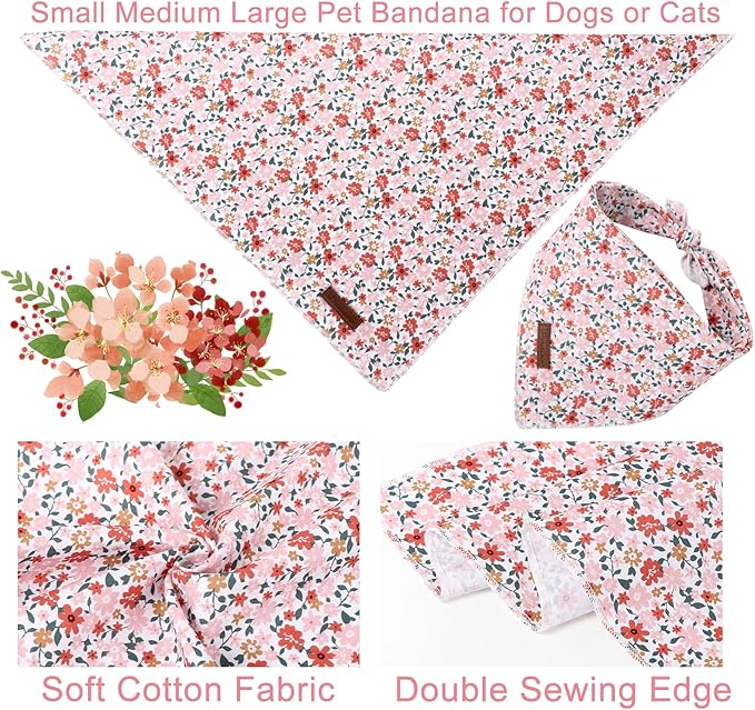 Summer Dog Bandana, UP URARA PUP Orange Bandana for Small Large Dogs, Cotton Handkerchief Cute Little Flower Puppy Triangle Bid Scarf for Boy Girl Dogs