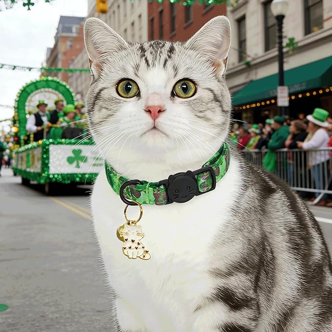 Elegant little tail 2 Pack Cat Collar- St. Patrick's Cat Collars Breakaway with Bell Pendant Wedding Kitten Boy Girl Safety Adjustable 7-12 Inch Collar for Small Cats Puppy