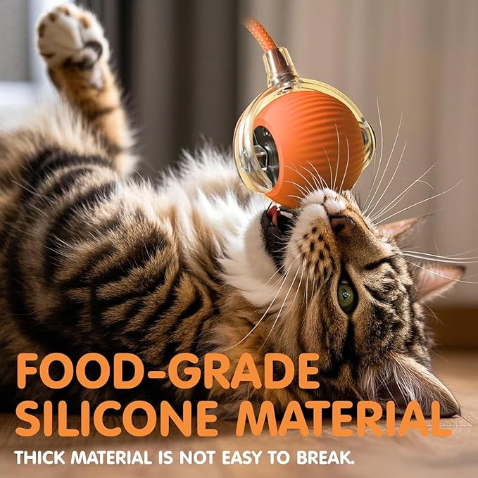 Rocfish Interactive Cat Toy for Indoor Cat, Smart Automatic Cat Chase Ball Toy (Orange-N)