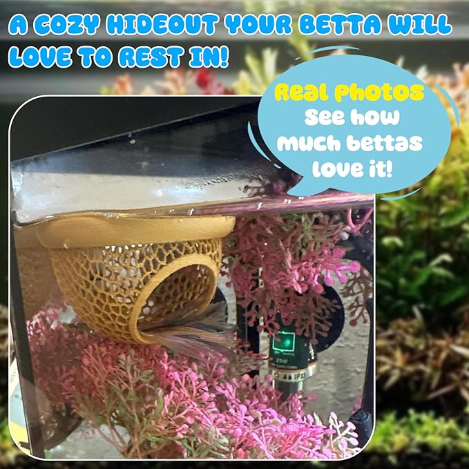 Floating Betta Hide & Shrimp Cave – 3D Printed Aquarium Hammock, Feeder & Rest Spot – Floating Betta Log & Cave Decor for Nano Tanks, Corydoras, Shrimp & Small Fish – Safe PLA, Patent Pending