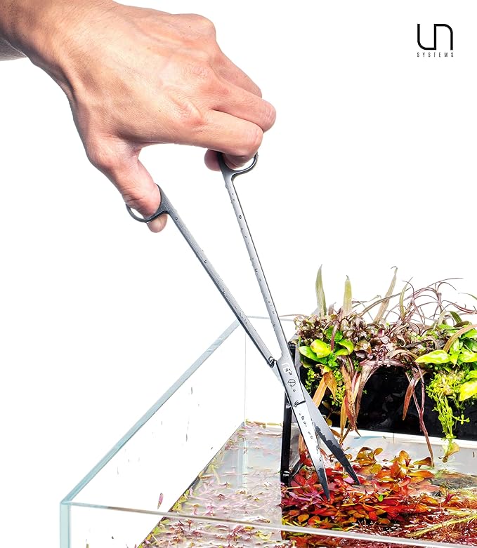 UNS Aquascaping Tools - Stainless Steel, Rust Resistant, Freshwater Planted Tank, Saltwater Reef Aquarium Maintenance Accessory - Trimming Stems & Carpets, Coral Cutting - Straight Scissors, Black