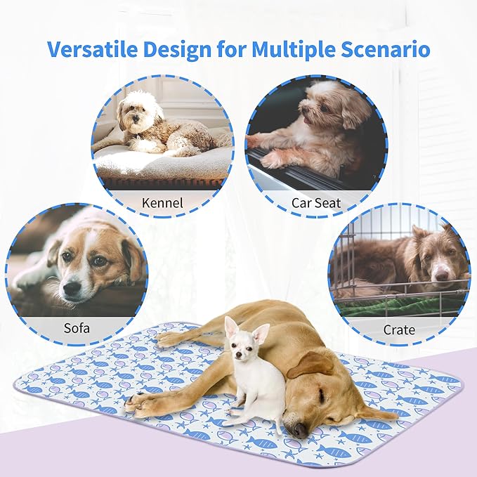 NWK Pet Cooling Mat - Ice Silk Cooling Mat for Dogs & Cats Portable & Washable Pet Cooling Blanket, Car Seats, Beds for Summer (1, Purple Fish, 27‘’ X 39‘’ X 0.3'')