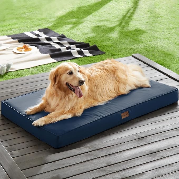 BFPETHOME Outdoor Dog Bed for Large Dogs, Waterproof, Orthopedic with Removable Washable Cover, Egg Crate Foam Mat. (36 x 27 in, Navy)
