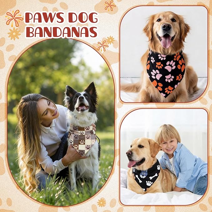 Kacctyen 50 Pcs Dog Bandanas Bulk Large Bandanas for Dogs Grooming with Dog Paws Pattern Adjustable Pet Triangle Scarf Bib Washable for Small Medium Large Puppy Cats Pets Costume Accessories