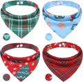 PAWCHIE Christmas Dog Bandanas 4 Pack, Reversible Dog Party Triangle Scarf Bibs, Pet Holiday Costume with Adjustable Snaps, Multiple Christmas-Themed Patterns for Small Medium Dogs Puppy, Cats, Pets