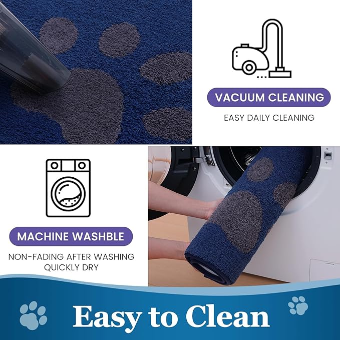 Buganda Dog Door Mat for Muddy Paws, Absorbent Dirt Trapper Washable Indoor Doormats, Non Slip Low-Profile Mud Mat for Dogs, Front Entrance Doormat for Inside Floor (36x24 Inches, Navy)