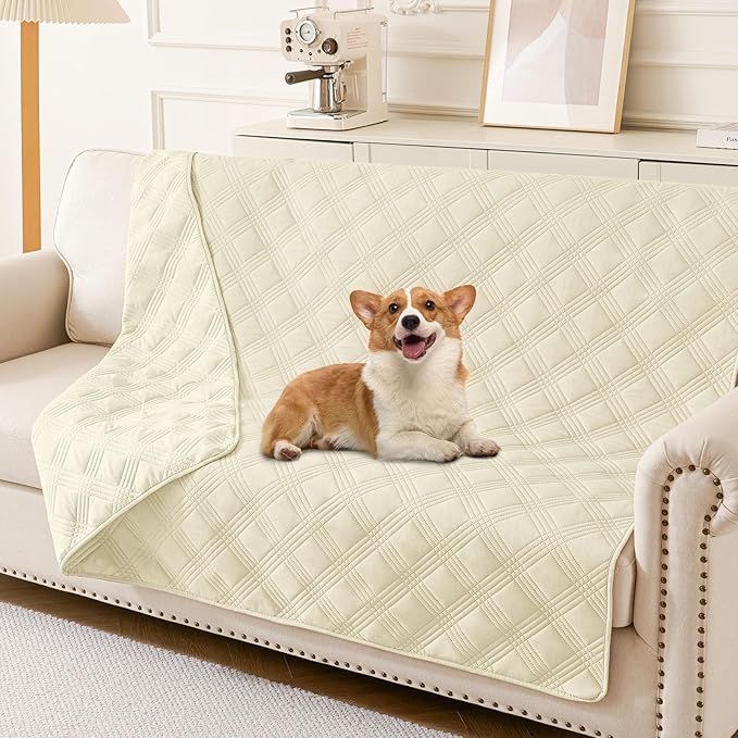 hyha Waterproof Dog Blanket, Reversible Pet Bed Blanket, Soft Sofa Couch Cover for Dogs Washable, Waterproof Pet Couch Covers for Sofa Puppy Cats Furniture Protector(68"x82", Beige/Beige)