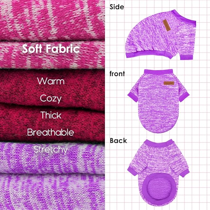 3 Pack Dog Sweaters for Small Dogs Girl Boy Winter Fleece Clothes Warm Soft Dog Sweatshirt Outfit for Dogs Cats Pet Apparel