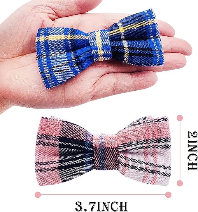 PET SHOW 8pcs Plaid Small Dogs Collar Bow Ties Puppies Cats Collar Charms Accessories Slides Attachment Bowties for Birthday Wedding Parties Assorted