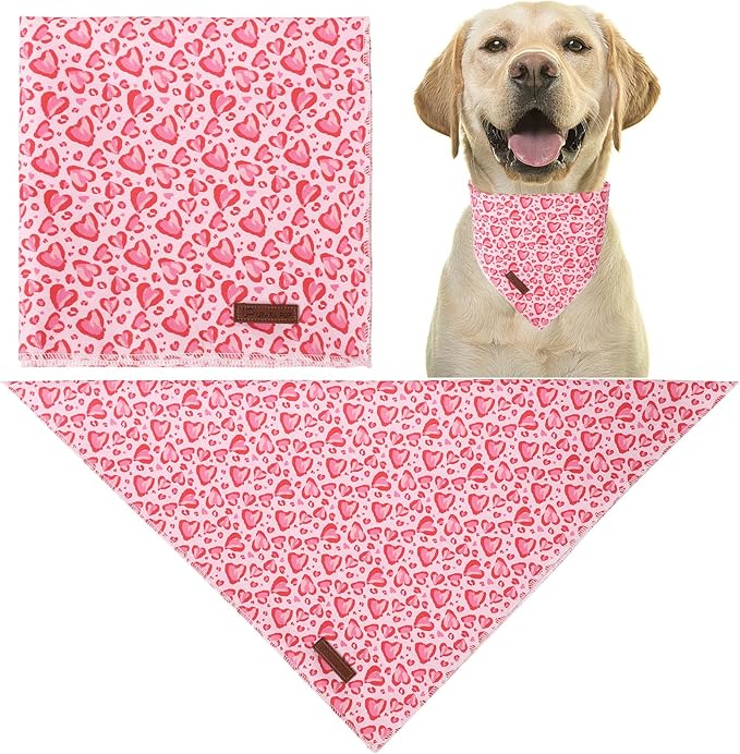 Valentine Dog Bandana, Pink Heart Triangle Bid Scarf for Small Medium Dog, Cotton Pet Kerchief for Girl Boy Dogs or Cats, Red Dog Bandana, Cute Adorable Puppy Bandana