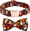 Fall Dog Collar, Leaf Pumpkin Print Adjustable Pet Collar Cute Cotton Soft Collars with Bow Tie Metal Buckle Holiday Puppy Collars Boy&Girl Gift for Small Dogs