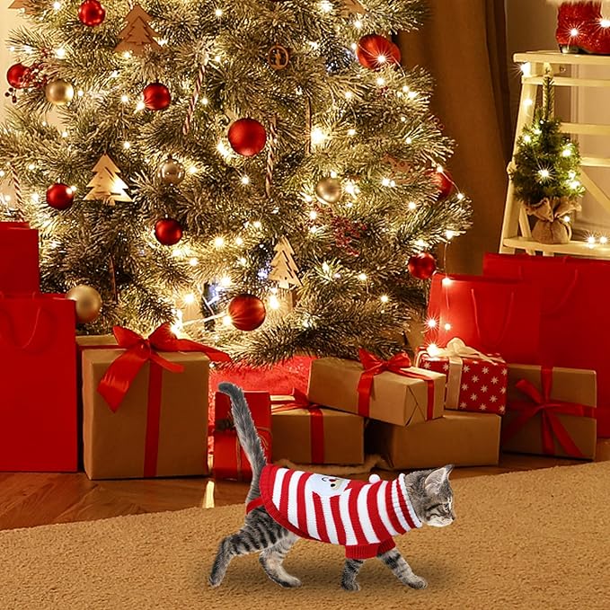 Cat Christmas Sweater Pet Winter Warm Coat Pajamas Christmas Santa Knitwear Cat Sweater for Cats Kitty Puppy (Santa, S)