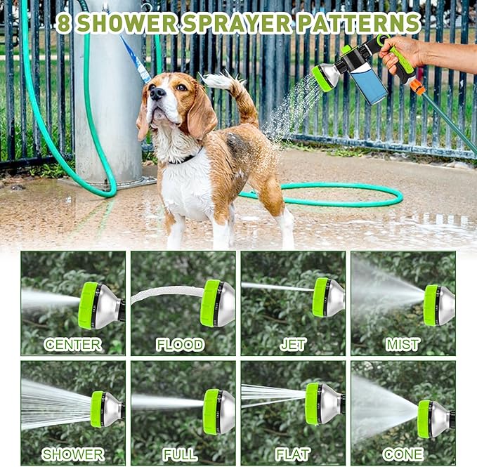 Dog Washing Hose Attachment - Dog Shower Attachment with 3-Way Diverter and 6.56FT Shower Hose, 8-in-1 Water Nozzle Soap Sprayer for Pet Bathing and Garden Nozzle, Pet Grooming Glove