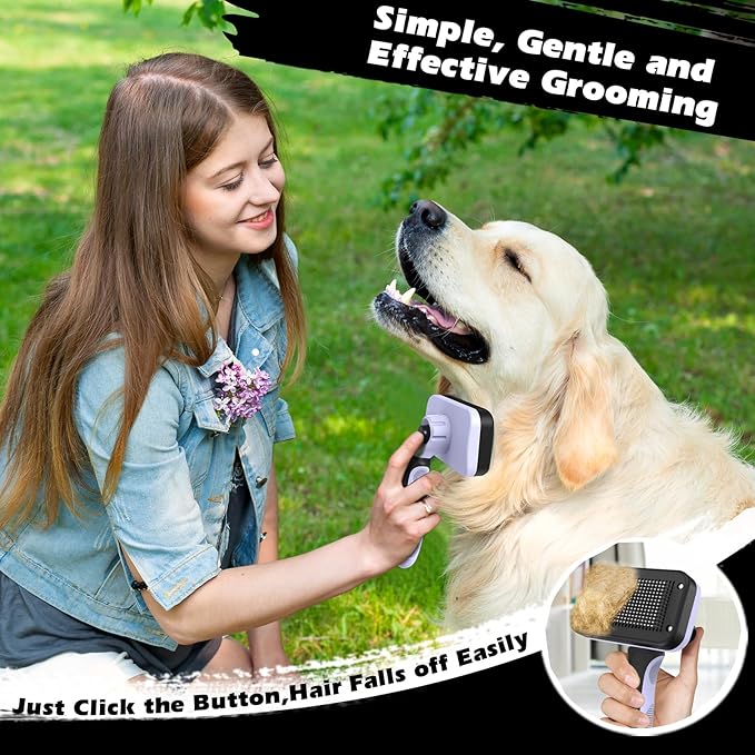 3PCS Self Cleaning Slicker Brush & Pet Grooming Rake & Flea Comb for Dogs,Cats and Horses | Double-Sided Dematting Comb & Skin Friendly Deshedding Grooming Tool | Pet Supplies(Light Purple Black)