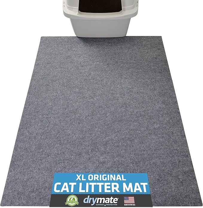 Drymate Cat Litter Box Mat, Litter Trapping Mat, Waterproof, Urine-Proof, Absorbent, Machine Washable, Soft on Paws, Contains Mess, Protects Floors, Kitten Supplies, Light Grey, 29x36 XL
