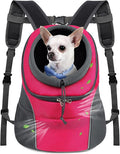 WOYYHO Pet Dog Carrier Backpack Small Dog Front Backpack Ventilated Dog Carrier Back Pack with Storage Pockets, Adjustable Straps & Safety Belt for Travel Hiking Outdoor (Size L: 10-14 lbs, Rose)