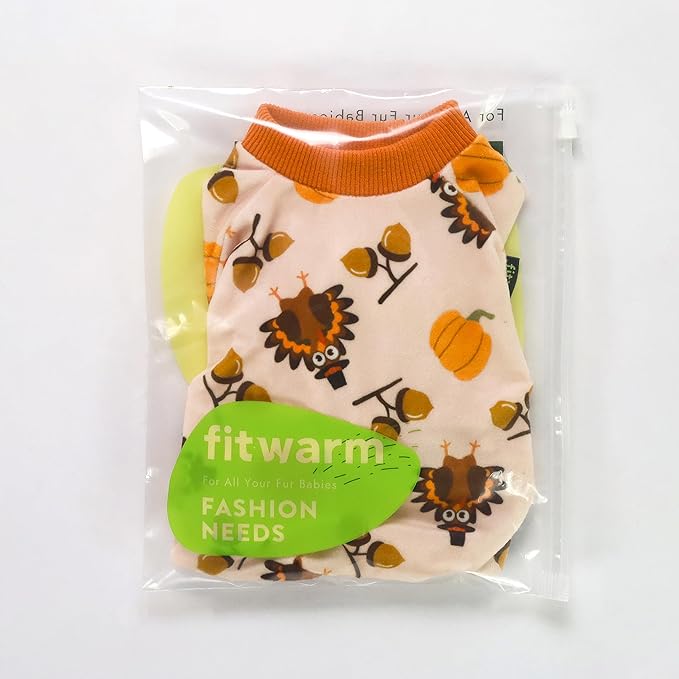 Fitwarm Thanksgiving Turkey Dog Pajamas, Funny Dog Winter Clothes for Small Dogs Girl Boy, Pet Jumpsuit, Cat Onesie with Feet, Lightweight Velvet, Orange, Large