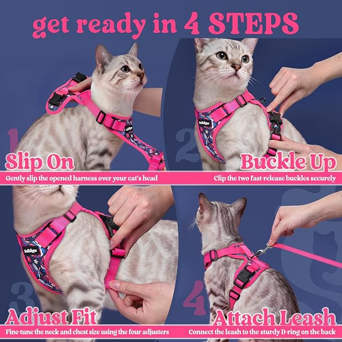 rabbitgoo Cat Harness and Leash for Walking, Escape Proof Soft Adjustable Vest Harnesses for Cats, Easy Control Breathable Reflective Strips Jacket, Coconut Fuchsia,XXS