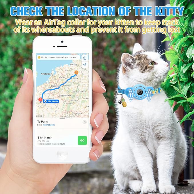 BINGPET AirTag Cat Collar with Bells, Upgraded Safety Elastic Cat Collar with Airtag Holder, Anti-Lost Cat Collars for Girl Boy Cats, Anti-Suffocation Kitty Puppy Collars
