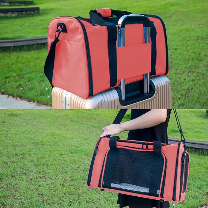 Soft Sided Carrier for Small Medium Cats Dogs ,Removable Pad Collapsible Travel Pet Carrier Large Watermelon