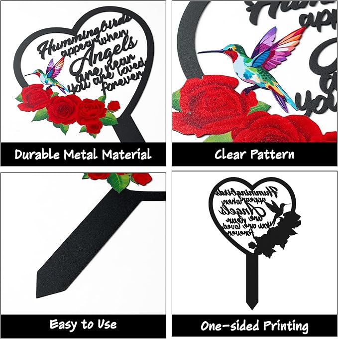 BUoonyer Stake Graves Cemetery Decorations - Mom Metal Memorial Grave Marker, Mother Heart Graveyard Sympathy Plaque, Hummingbird Flower Remembrance Graveside Burial Decor Sign for Outside Yard Garden