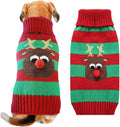 Dog Cat Christmas Sweater Boy Girl Ugly Reindeer Xmas Pet Clothes Holiday Puppy Costume New Year Gifts for Small Medium Large Dogs Outfits (XXL, Red Green Stripe Reindeer)