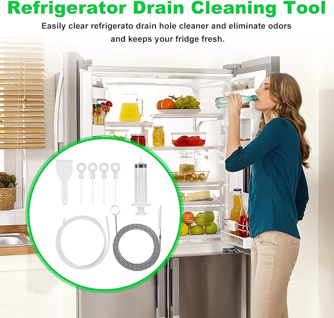 8 PCS Refrigerator Drain Cleaning Tool - Fridge Water Line Cleaner Kit with Long Tube Brush Cleaner, Water Dispenser Cleaning Kit