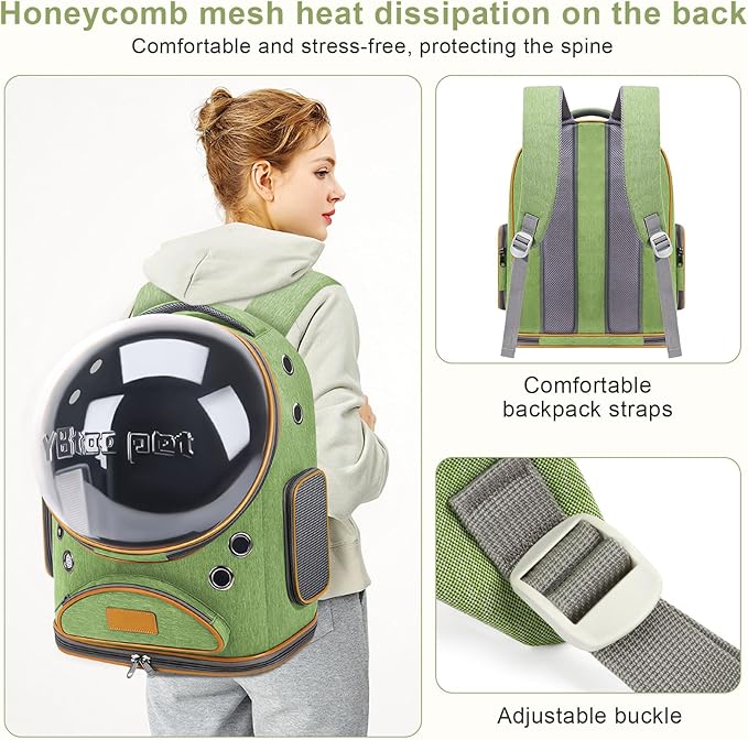 Cat Backpack Carrier, Breathable Cat Bubble Backpack Upgrade Large Space Cat Carrier for Kitty Small Dog, Foldable Airline Approved Cats Backpack, Enlarge Transparent PetTravel Backpack (Green)