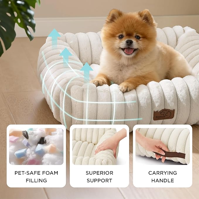 Bedsure ComfyFleece™ Cute Dog Bed for Small Medium Dogs - Washable Furry Puppy Beds, Rectangle Orthopedic Corduroy Fleece Pet Beds with Removable Zipper Cover, 25x21x7inches, Cream