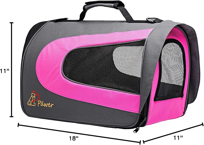 Pawer 18” x 11”x 11” Soft-Sided Foldable Airline Approved Pet Carrier for Cat, Puppy and Small Dog, Washable 600D Oxford Fabric, with Handle and Strap for Carry, Multiple Colors Available
