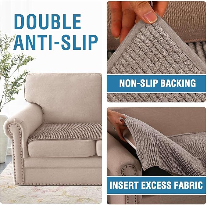 H.VERSAILTEX Plush Chenille Couch Cover for 3 Cushion Couch Anti Slip Washable Sofa Slipcovers Soft and Durable Furniture Protector for Dogs Cats Kids (27.5" x 82", Cuban Sand)