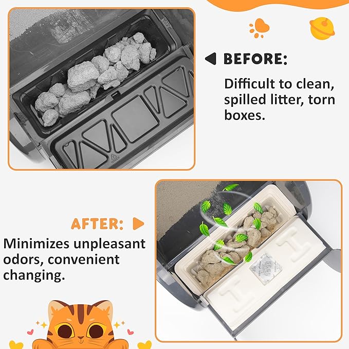 30 Packs Disposable Waste Receptacles Compatible with Nature's Miracle Litter Box 2nd & Littermaid Litter Box 3rd, Kitten Litter Trays with Charcoal Bags, Cat Supplies (Machine NOT Included)