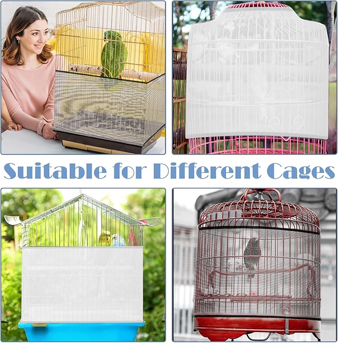 Bird Cage Cover 2 Pcs Universal Bird Cage Seed Catcher Parrot Nylon Mesh Net Cover Stretchy Mesh Skirt Covers for Round Square Cages