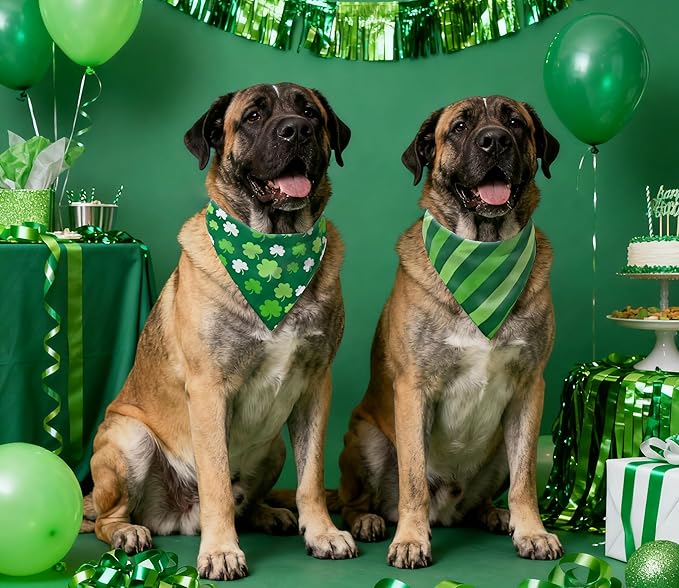 Valentine's & St. Patrick's Day Dog Bandana Set 2PCS-XLarge,Holiday Party Costumes,Pet Scarves for Boys and Girls,Dog Outfit Gifts for XLarge Dogs,Diverse Festive Styles