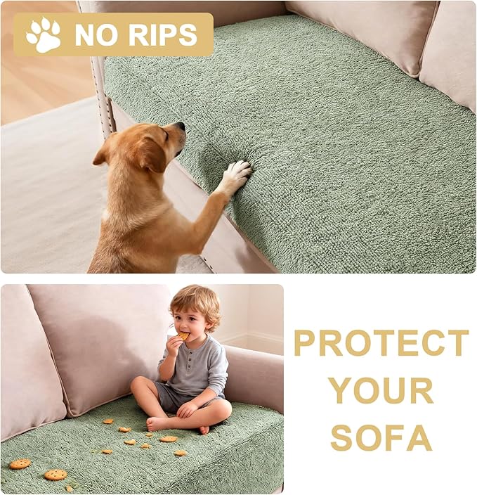 H.VERSAILTEX Non Slip Pet Couch Cover Chenille Dog Bed Protector Thick Soft Sofa Slipcover Pet Friendly Washable Couch Cushion Covers for Pets (30" x 53", Sea Foam)