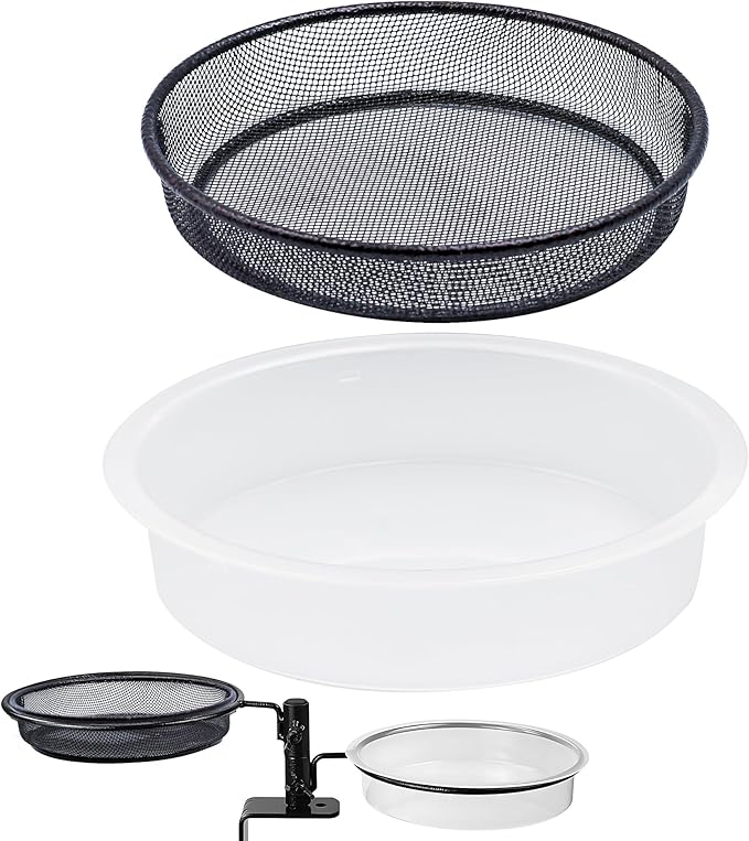 Bird Feeder Station with Metal Mesh Tray and Water Bowl for Outdoor Deck Railing Feeder Platform, Bird Bath and Bowl Replacement Accessory