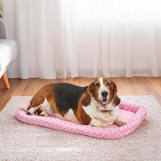 MidWest Homes for Pets QuietTime Fashion Dog Bed – Pink Faux Fur Bolster, Ultra-Soft and Machine Washable, Fits 36-Inch Crates and Carriers, for Medium to Large Breed Dogs