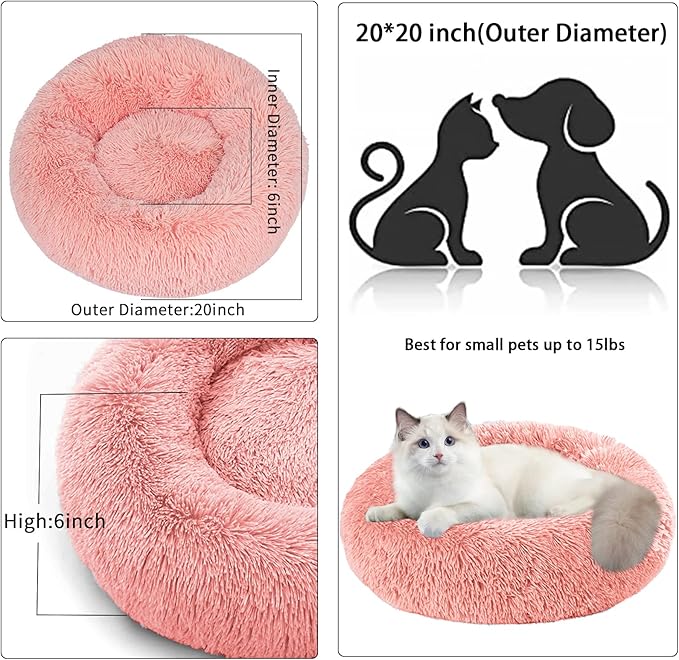 Cat Beds for Indoor Cats,20 Inch Dog Bed for Small Melium Large Dogs, Washable-Round Pet Bed for Puppy and Kitten with Slip-Resistant Bottom