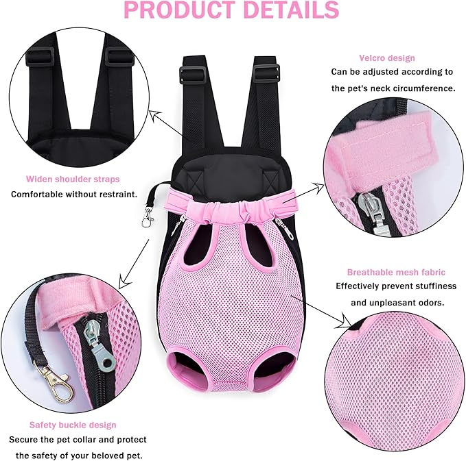 Pet Carrier Backpack, Adjustable Pet Front Carriers for Small Medium Dogs Cats 5-18 Lbs, Legs Out, Dog Cat Carrier Backpack for Hiking,Camping,Traveling,Cycling (Pink, Medium（Fit:5-10lb）)
