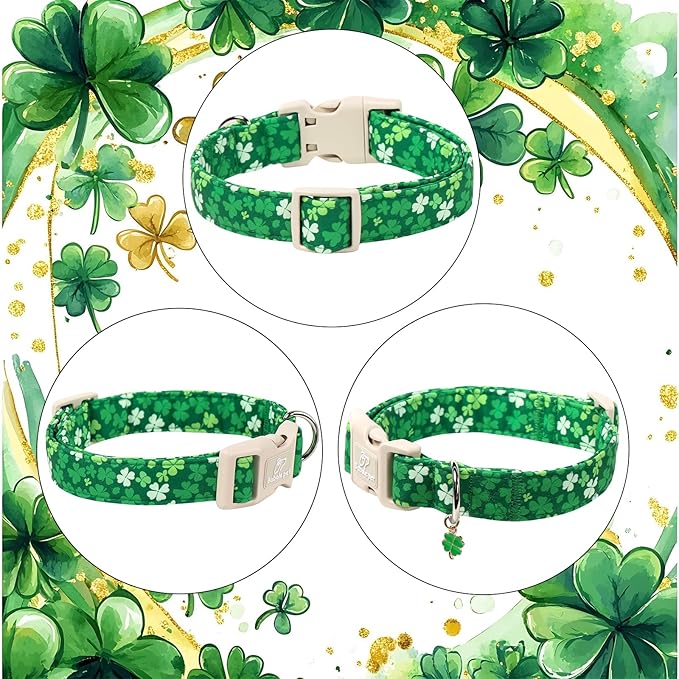 St. Patrick's Day Dog Collar for Small Dogs - Bold Green Lucky Clover Dog Collars, Cute Irish Party Shamrock Puppy Collar, Lightweight Adjustable St. Patricks Day Pet Collars XS