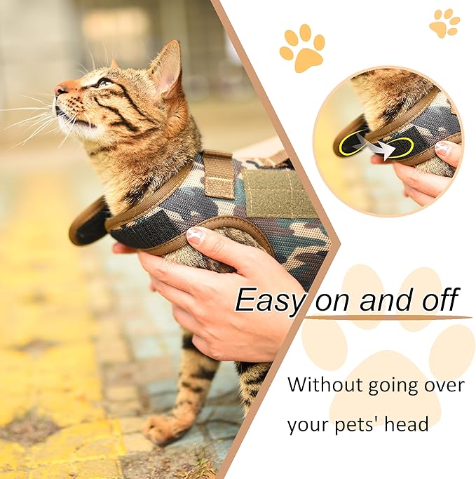 Tactical Kitty Harness and Leash for Walking Escape Proof Breathable Mesh Fabric, Green Jungle Camo, X-Small, Adjustable Cat Walking Jackets, Padded Stylish Cat Vest