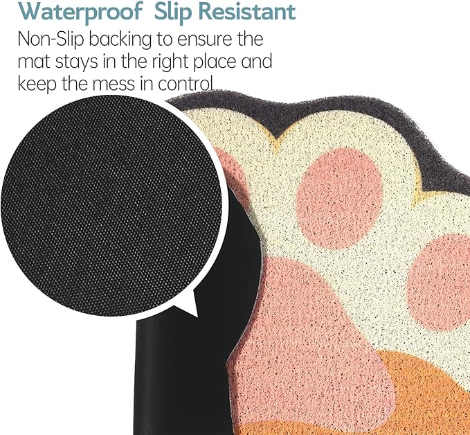 Cute Cat Litter Mat 35”x24”, Litter Box Mat, Litter Trapping Mat, Soft on Kitty Paws, Easy Clean, Anti Slip, Pet Accessories, Door Floor mats - Grey Pink90*60