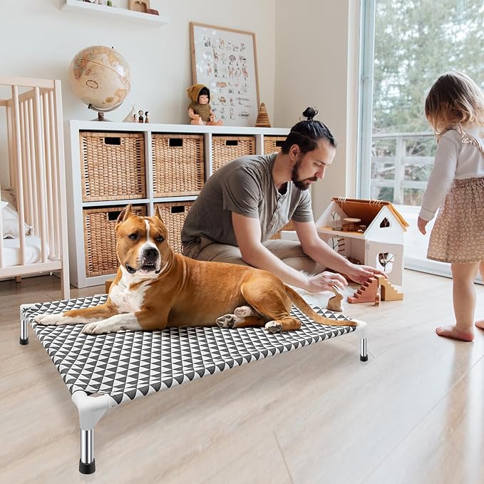 Elevated Outdoor Dog Bed, Large Size, Cotton Material, Non-Slip Feet, Fits up to 100lbs