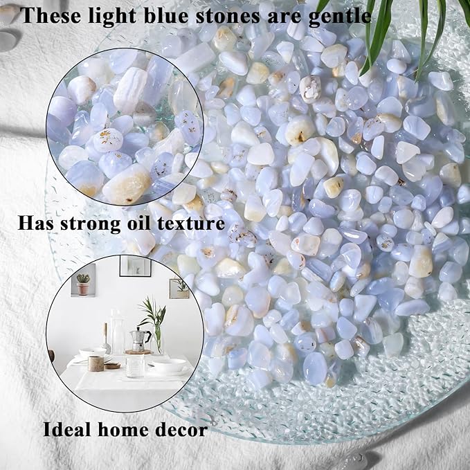 JOHOUSE Succulent Rocks,1lb Light Blue Polished Pebbles for Indoor Plants, Decorative River Rocks for Plants Indoor, Vase Fillers, Cactus Planters, Bird Bath, Fountain, Outdoor Garden Landscaping