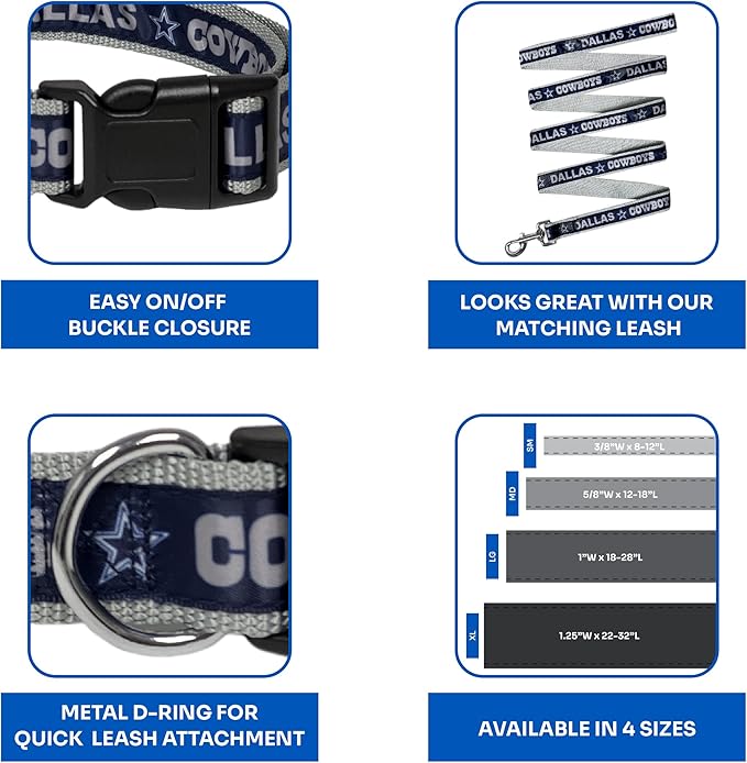Dallas Cowboys NFL Dog & Cat Collar - Large, Shiny & Colorful, Licensed by The NFL