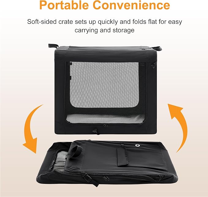 Dog Travel Crate 30 Inch, Portable Soft-Sided Travel Carriers for Dogs and Cats, Foldable Pet Kennel with 3-Doors Mesh Windows Indoor & Outdoor, Black