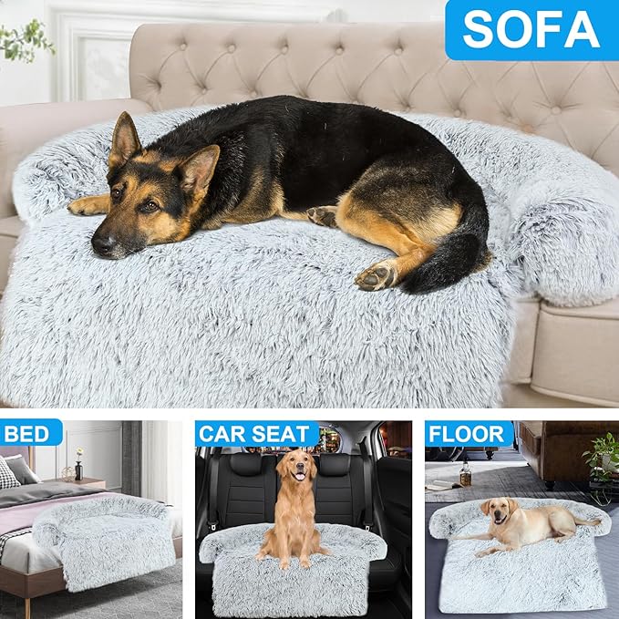 Luxurious Dog Couch Bed Protector for Dogs Memory Foam, Removable Fluffy Plush Pet Couch Cover for Dogs Washable, Calming Dog Sofa Beds, Waterproof Couch Protector, Pet Beds Mats for Couch(XL)