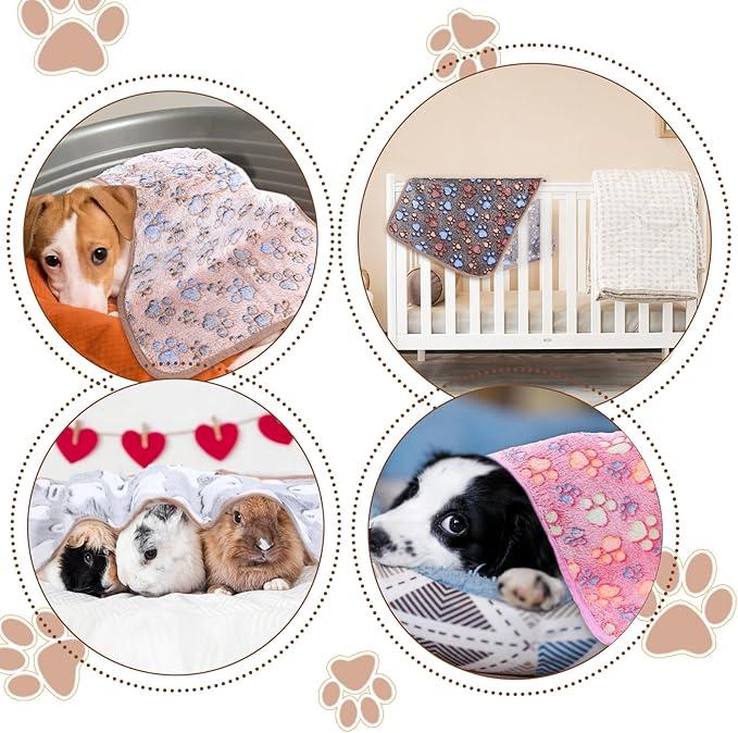 12 Pcs Dog Blanket Pet Paw Print Fleece Blanket Cat Soft Warm Sleep Mat Guinea Pig Cage Liners Small Medium Whelping Pet Essentials for Pet Grooming Shop Girl Boy Puppy