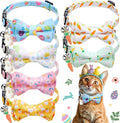 Hsei 6 Pcs Easter Cat Collar Bulk with Bow Tie Bell Spring Easter Eggs Carrots Bunny Rabbit Kitten Adjustable Breakaway Bowtie Collar for Boy Girl Cats Small Dog Pet Holiday Party Favors Gifts