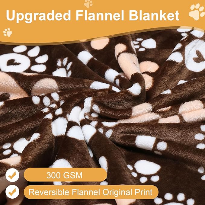 Dog Blanket, Soft Fleece Dog Blankets for Medium Large Dogs, Fluffy Flannel Pet Cat Puppy Blanket Cover for Bed Couch, Cute Paw Print Throw Blanket for Dogs,Brown, 50"X40"
